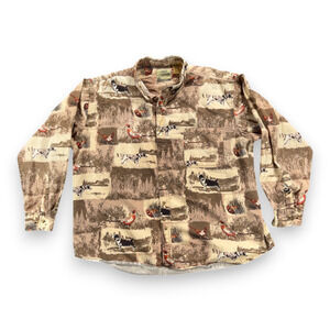 Vintage Outdoor Life Shirt Adult 2XL XXL Brown Orange Dogs Pheasant Hunting Y2K